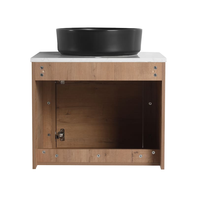24'' Wall-Mounted Bathroom Vanity With Ceramic Art Sink & 1-Soft-Close Door,KD-Packing, Plywood