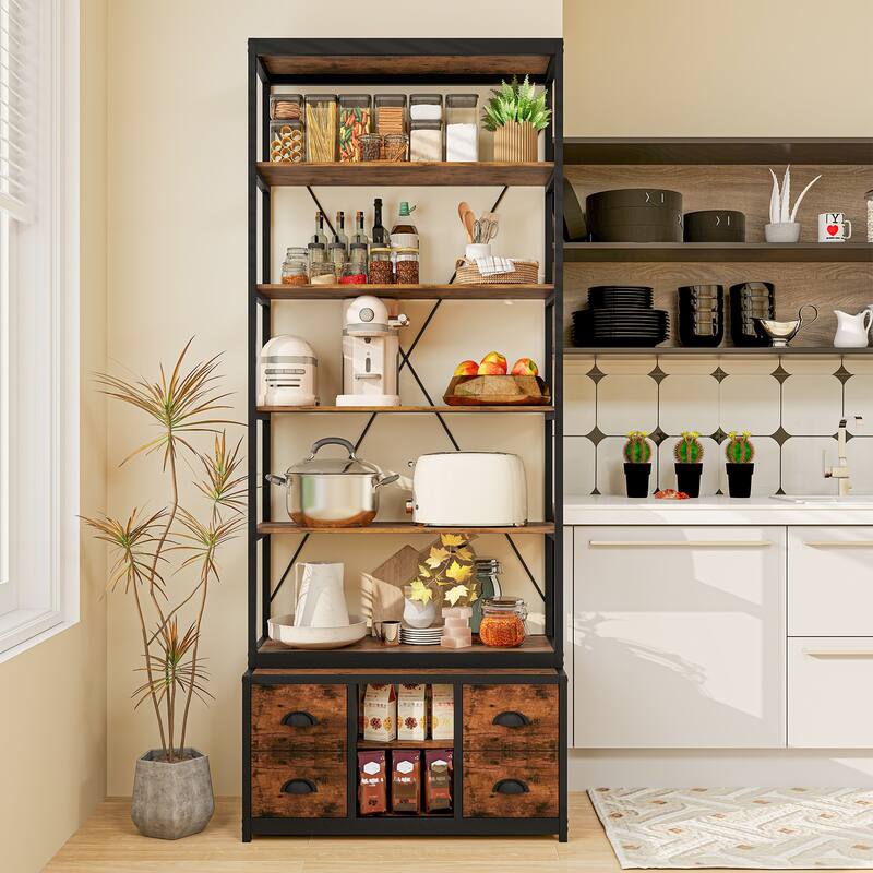 Gymax 8-tier Bookshelf 79'' Freestanding Bookcase w/ 4 Fabric Drawers