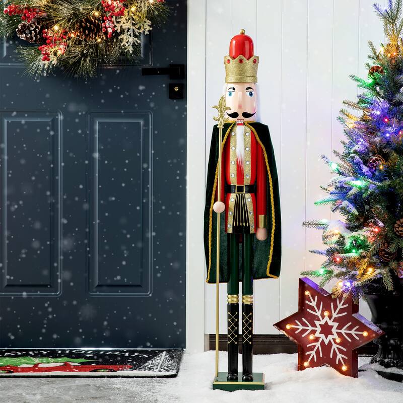 Glitzhome 42"H Large Size Christmas Wooden King & Soldier Nutcracker Set Xmas Figurine Decor for Indoor Outdoor