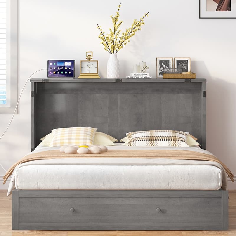 Mixoy Queen Horizontal Murphy Chest Bed with Mattress,Charging Station