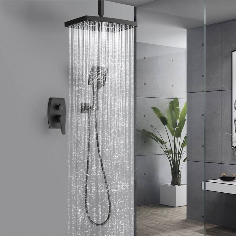 GIVINGTREE Single Handle 3 Spray 14 In.rectangular Ceiling Mounted Shower Faucet With Valve