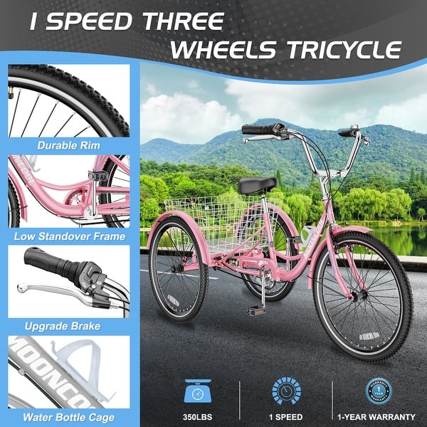 Tricycle Bike Wheels Walmart DoCred Adult Tricycle Speed 24"/26" Three  Wheel Bike With Basket