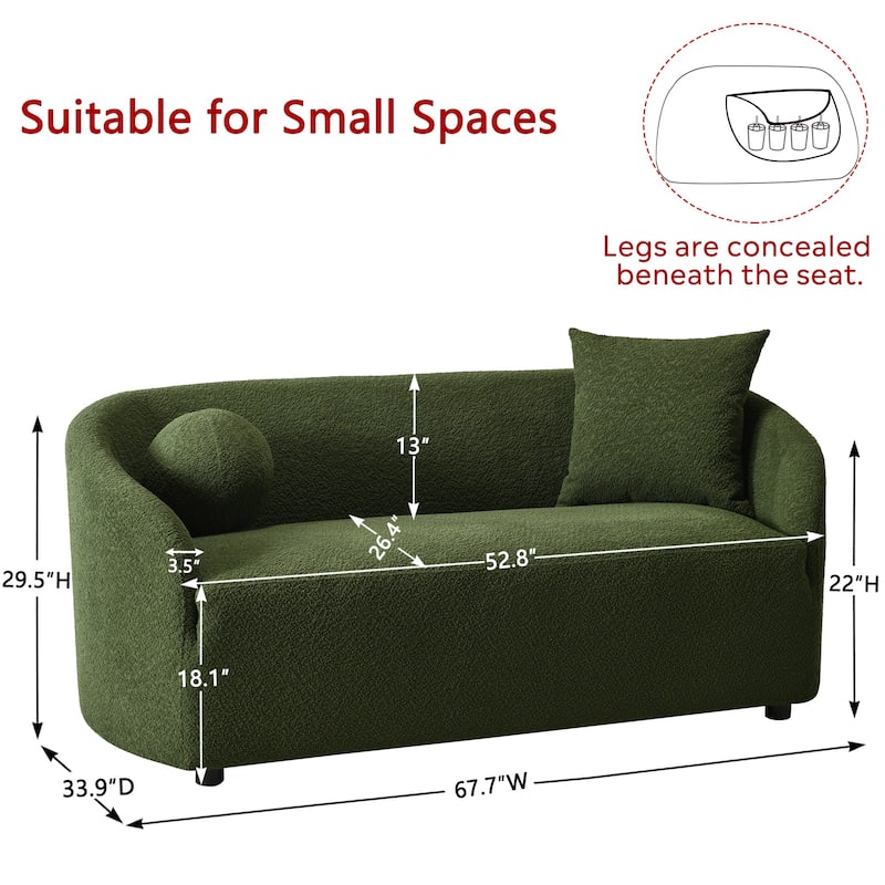 KINWELL 68" W Upholstered Sherpa Boucle Loveseat with 2 Pillows - 2-Seater
