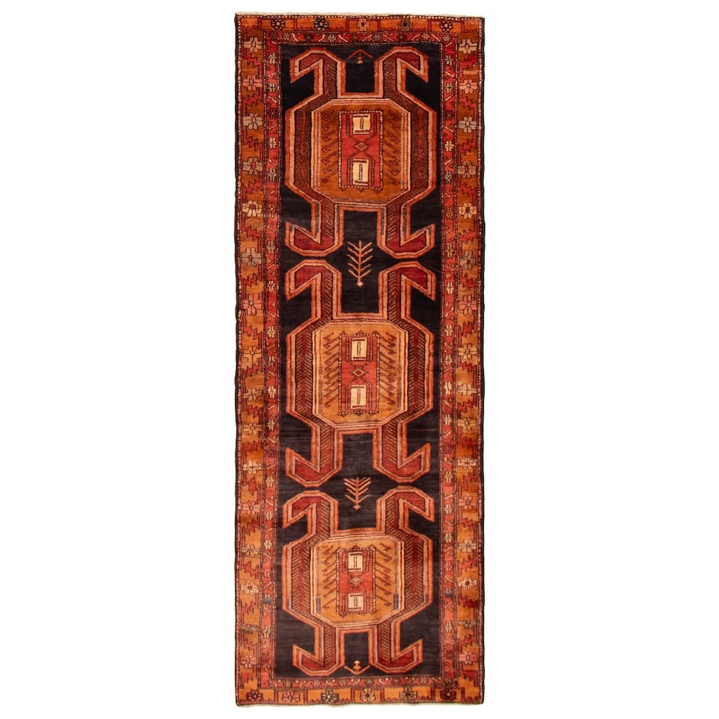 ECARPETGALLERY Hand-knotted Konya Anatolian Black, Orange Wool Rug - 3'8 x 9'11