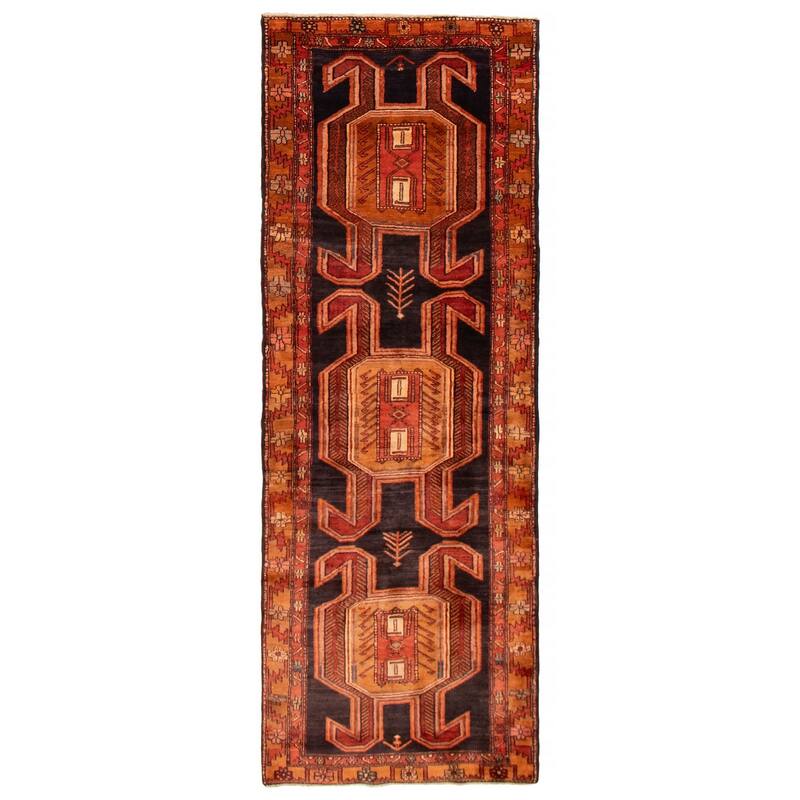 ECARPETGALLERY Hand-knotted Konya Anatolian Black, Orange Wool Rug - 3'8 x 9'11 - Black/ Orange - 3'8 x 9'11