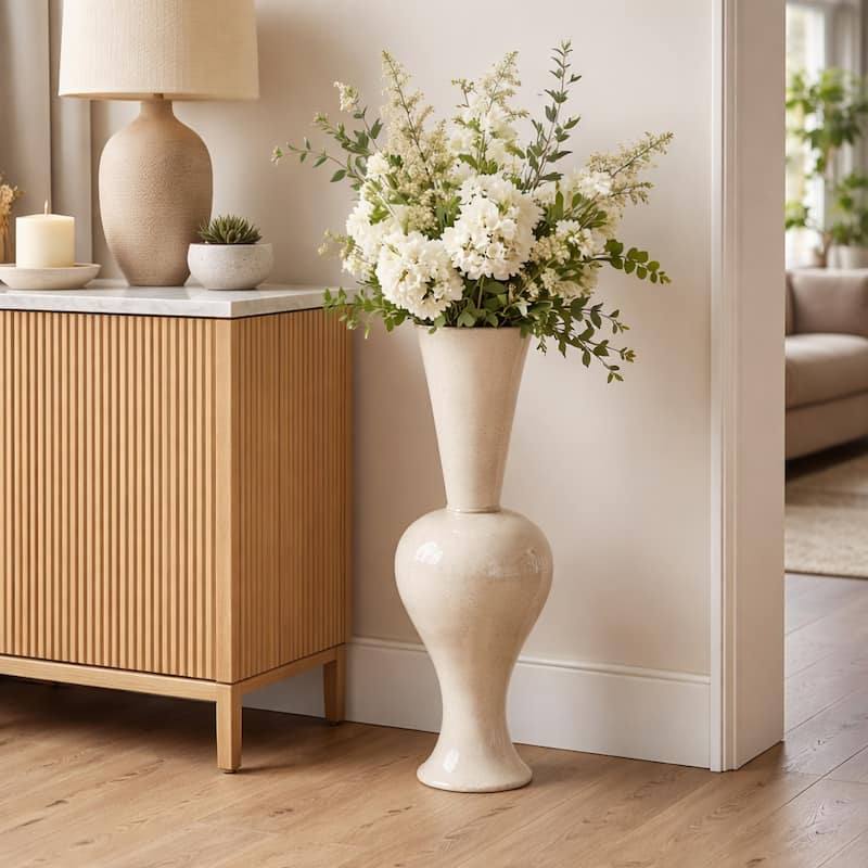 Artistic Sculptural Pedestal Tall Vase for Home Decor - Ivory