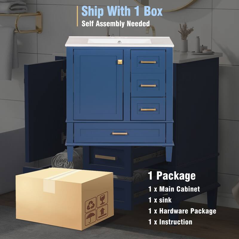 30" Bathroom Vanity, Bathroom Cabinet with Sink Combo Set, Bathroom Storage Cabinet with a Soft Closing Door and 3 Drawers