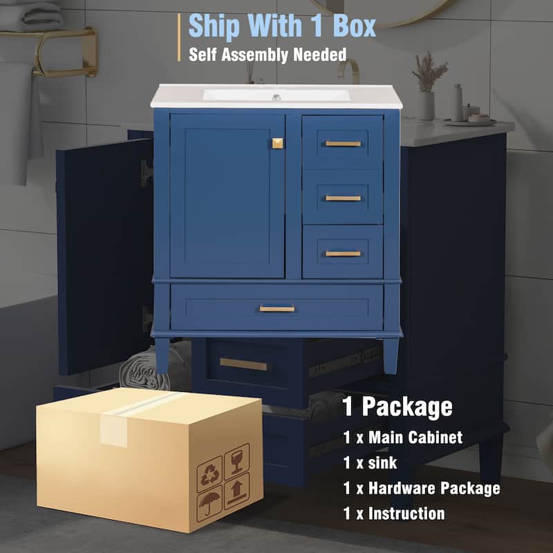 Modern Bathroom Vanity, 30" Freestanding Cabinet with Sink, Bathroom Storage Cabinet with Soft Closing Door and 3 Drawers