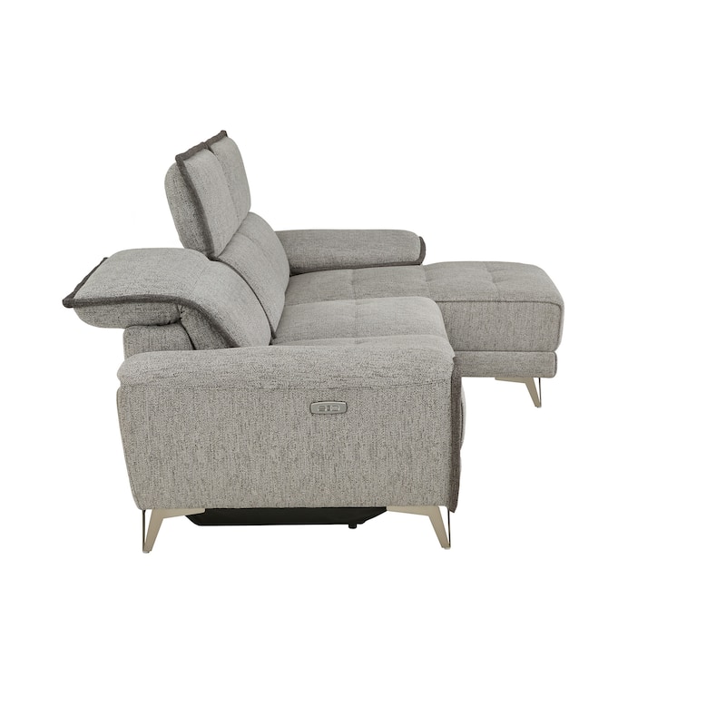 Matera Gray Yarn Dyed Fabric Power Recliner Sectional Sofa with Chaise and USB Charger by iNSPIRE Q Modern
