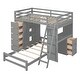 preview thumbnail 6 of 34, Twin Over Twin Bunk Bed with LED Lights & USB Ports, Grey, with Storage