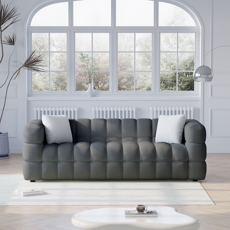 Wayna Modern Style Sofa, Sherpa Thick Cushion Double Sofa - dark grey