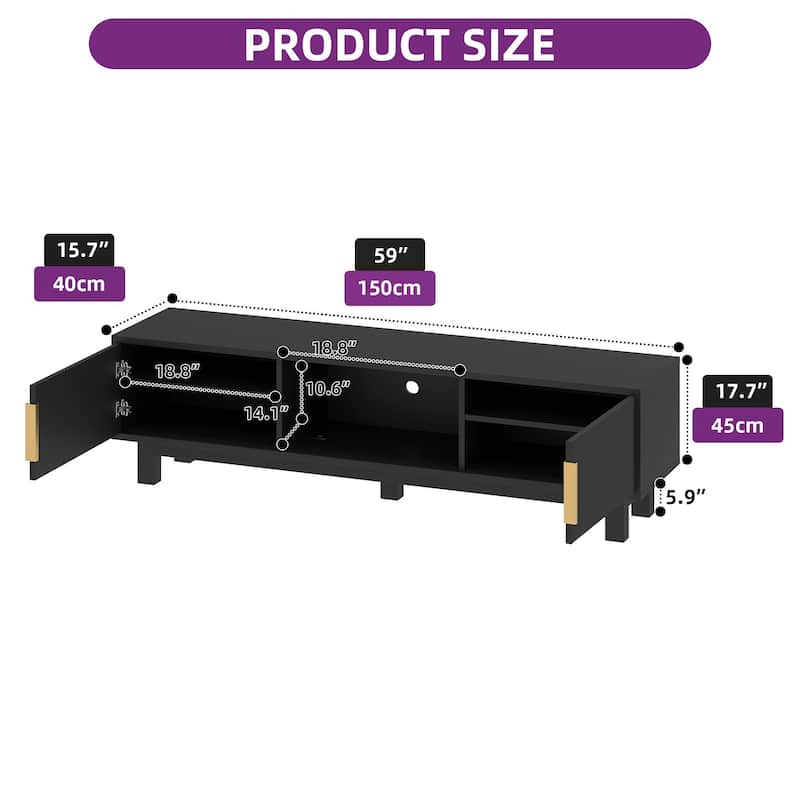 Moasis 59"W Fluted TV Stands for TVs up to 65 Inches, Entertainment Center with Power Outlets
