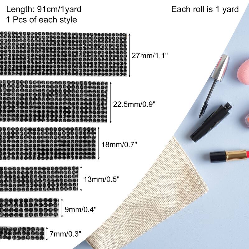 6 Rolls Self-Adhesive Rhinestone Ribbon for DIY Arts Craft - Black Crystal
