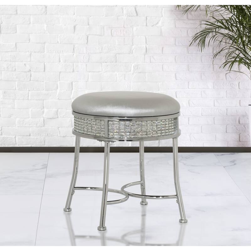 Hillsdale Venice Backless Faux Diamond Band Vanity Stool, Chrome - Silver - 16" x 16" x 18" - 16" x 16" x 18"