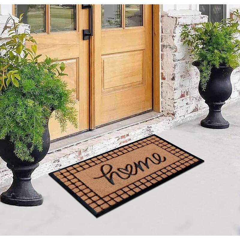 A1HC Home Greek Design Rubber & Coir Outdoor Doormat Black/Beige - 24"X39"