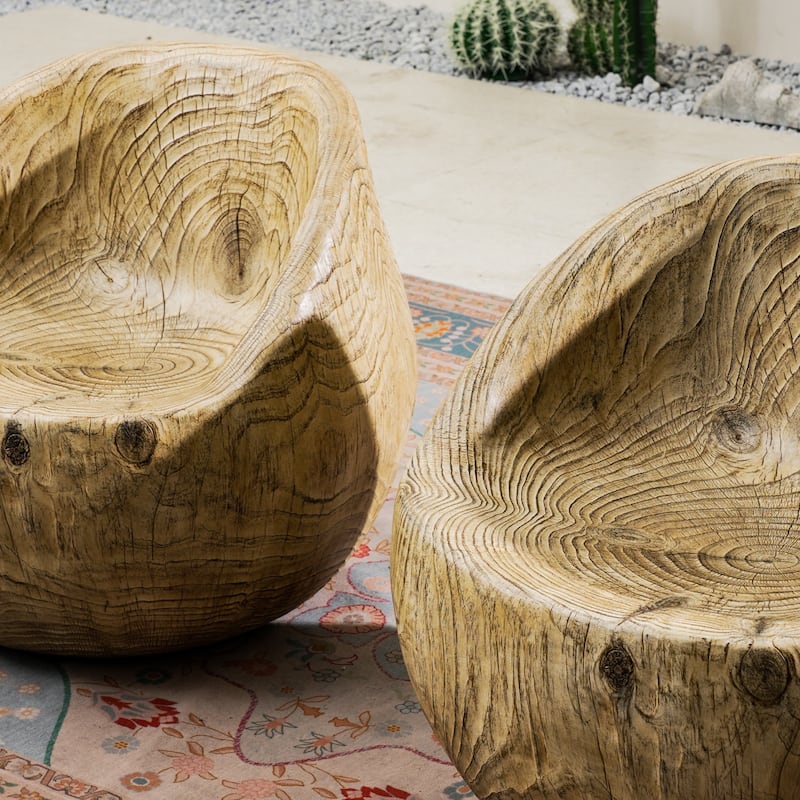 Set of 2 Outdoor Imitation-Wood Stool Sofas