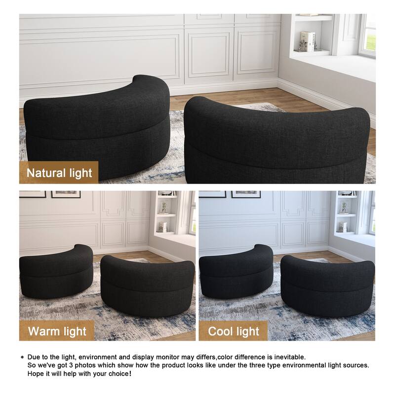 Chenille Half Moon Storage Ottoman(Set of 2)