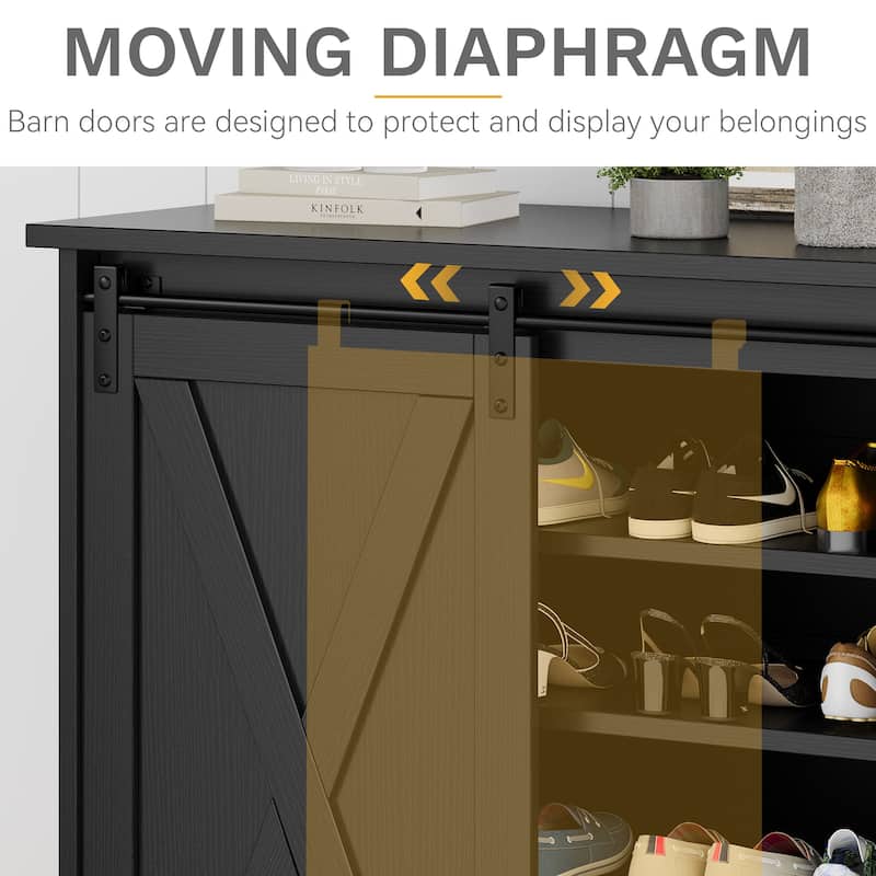 Farmhouse Shoe Cabinet with Sliding Door Shoe Bench 5-Tier Shoe Storage Cabinet with Adjustable Shelves for 20 Pairs