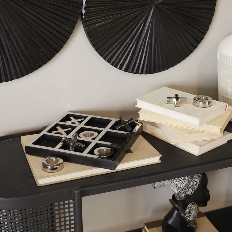 Aluminum Metal Tic Tac Toe Game Set with Black or Gold Frame - Silver or Gold - Roche River Decor