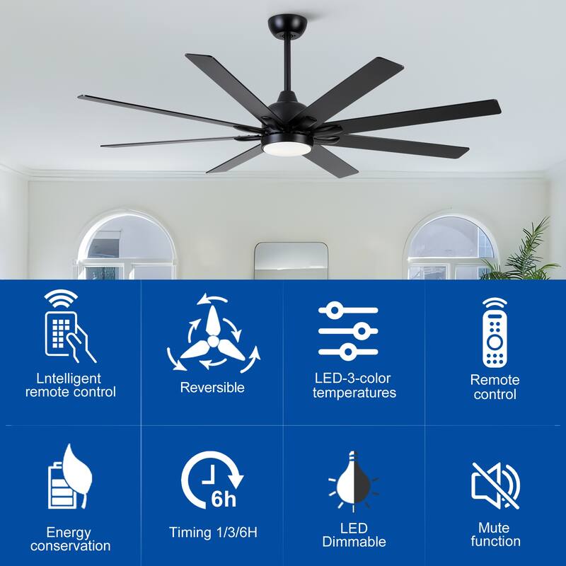 YUHAO 72 Inch Windmill Antique Black Industrial Wooden Large Ceiling Fans With LED Lights and Remote Control