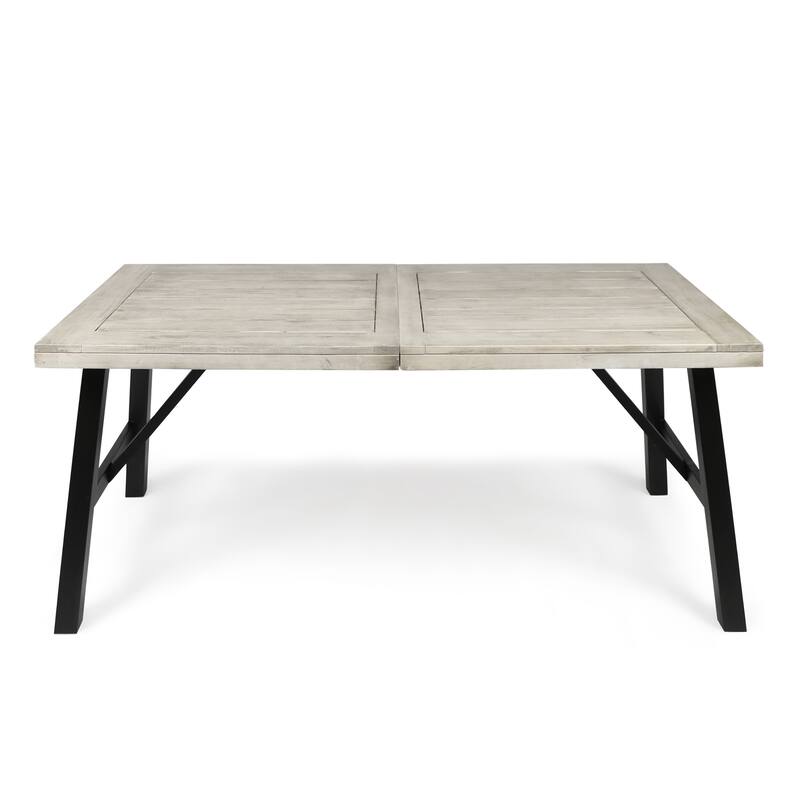 Roomfitters Rectangular Outdoor Dining Table, Solid Wood Patio Table with Metal Legs for Garden or Deck