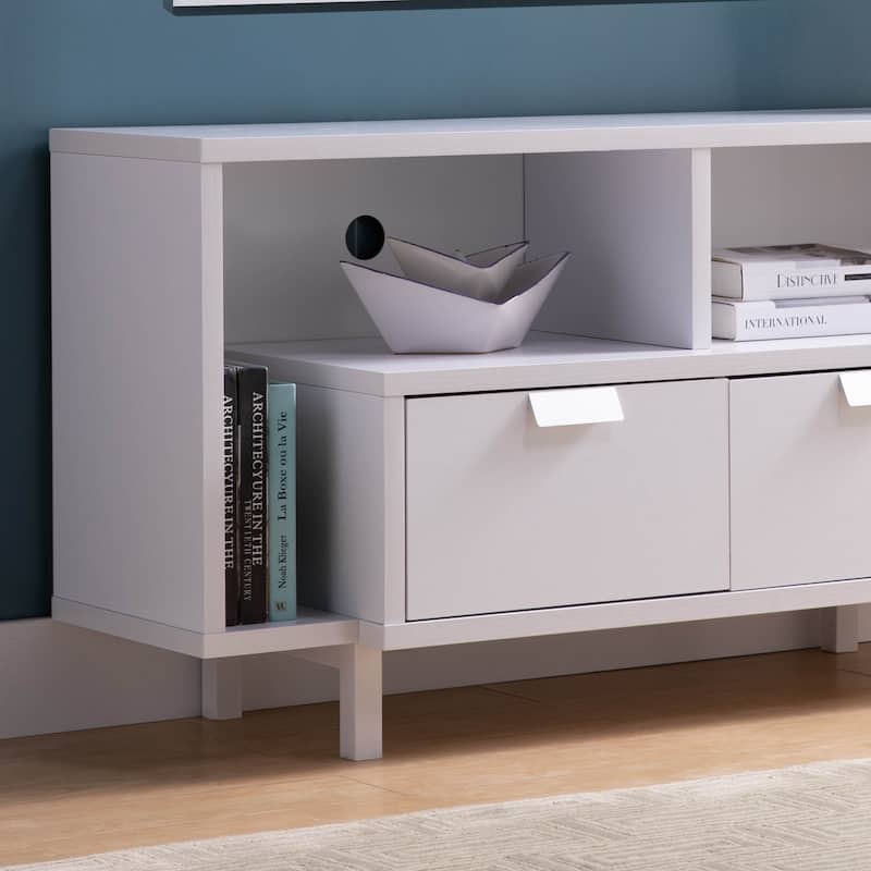 TV Stand with Two Shelves and Two Drawers in White - 25"H x 47.25"W x 13.5"D