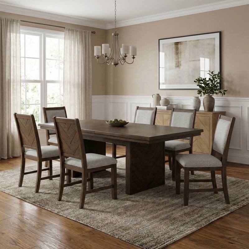 Furniture of America Virex Rustic 7-Piece Solid Wood Extendable Dining Table Set - Dark Walnut