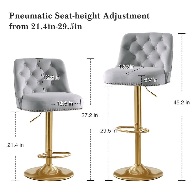HOMYKA 360 Degrees Swivel Velvet Bar Chair With Adjustable Height of 4