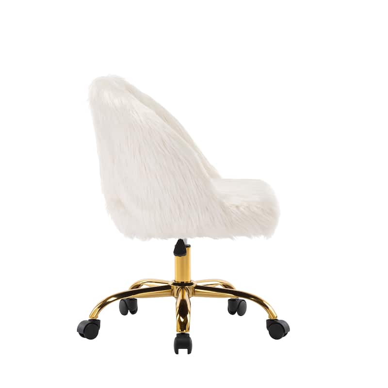 Porthos Home Nara Swivel Office Chair , Shaggy Plush, Gold Metal Legs