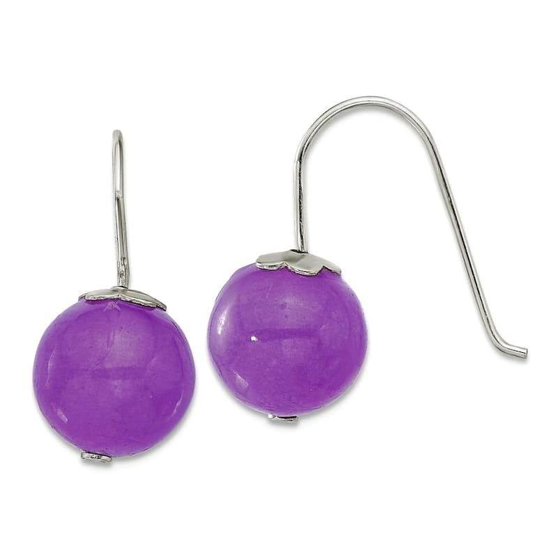 Curata 925 Sterling Silver Jade, Coral or Tiger's Eye 10mm Ball Hook Earrings - 21x10mm - Lavender Jade - Jade