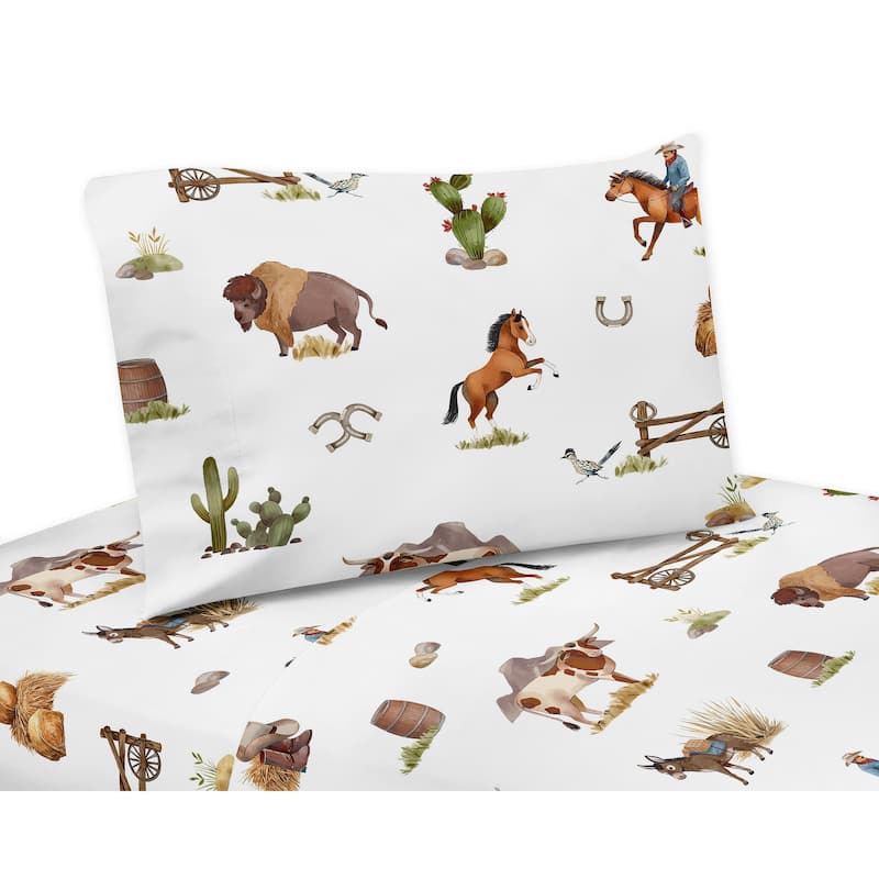 Sweet Jojo Designs Western Cowboy Boy 4-piece Queen Sheet Set Wild West Southern Charm Country South Horse Steer Cow Farm Animal