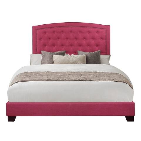 Contemporary Upholstered Platform Bed Frame with Nailhead Trim