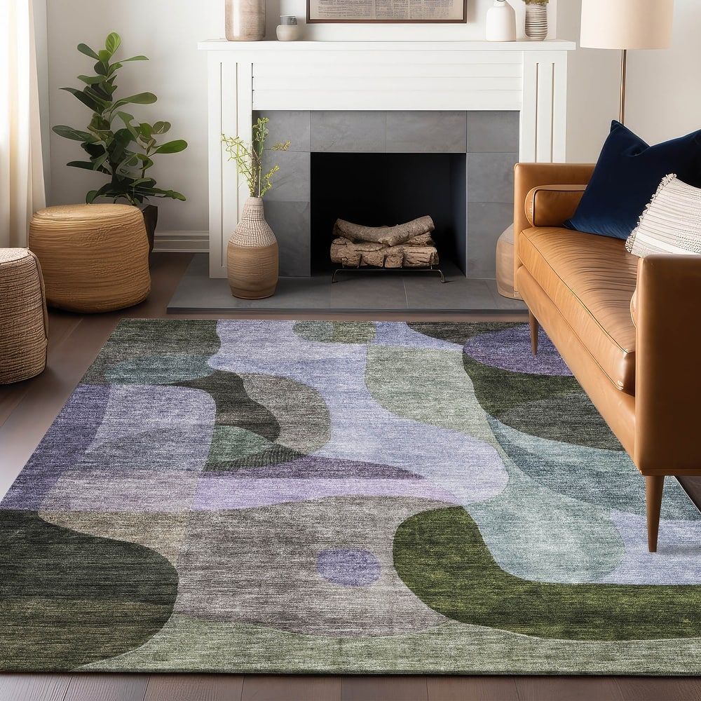 Machine Washable Indoor/ Outdoor Abstract Contemporary Chantille Rug