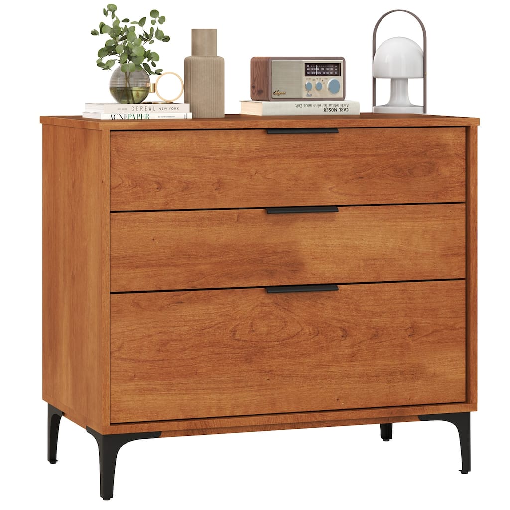 Gymax 3-Drawer Dresser w/ Metal Support Legs & Anti-tipping Kit for
