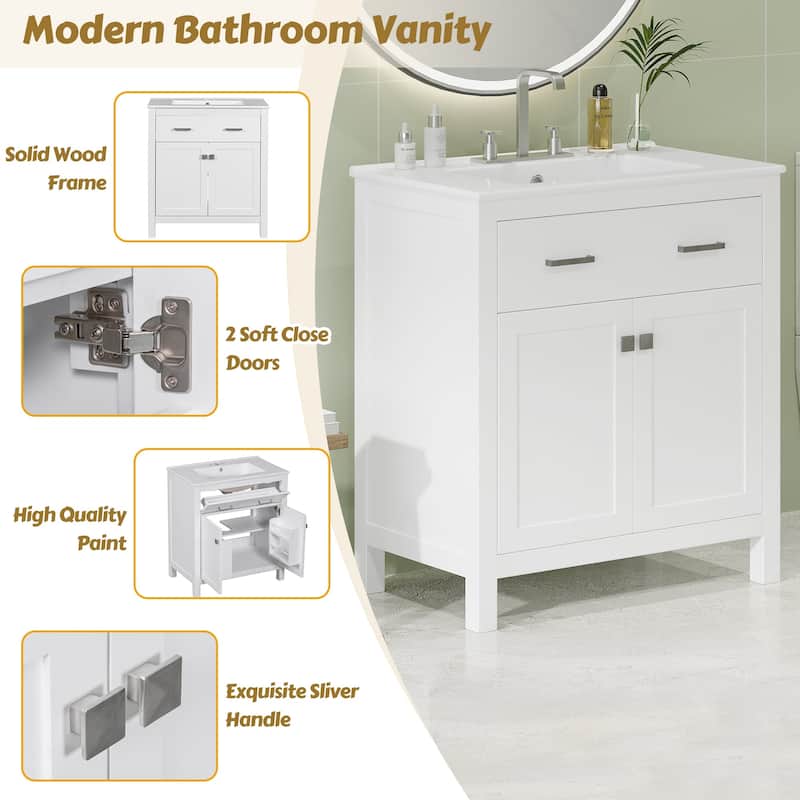 30 inch MDF Freestanding Bathroom Vanity Set with Integrated Ceramic Sink