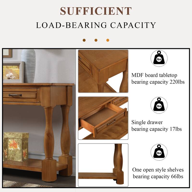 63inch Long Wood Console Table with 3 Drawers and 1 Bottom Shelf for Entryway Hallway Easy Assembly Extra-thick Sofa Table