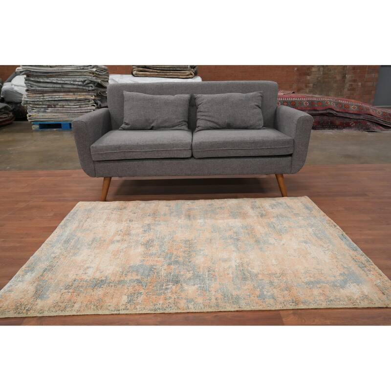 Hand Knotted Oriental Viscose Silk Carpet Modern All-Over Oranges & Rust Abstract Area Rug - 5' 7'' X 4' 0''