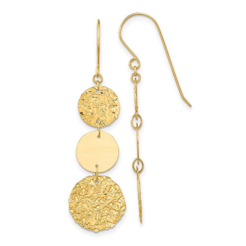 Curata 14k Yellow Gold Textured 3 Tier Circle Drop Dangle Earring - 44x12mm