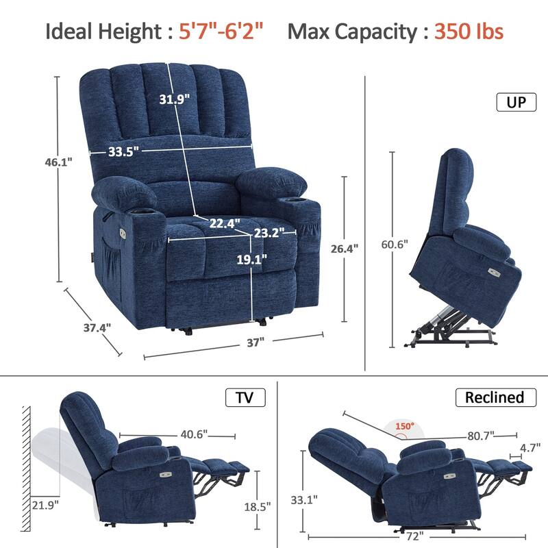 Power Lift Recliner Chair for Elderly, Massage and Heat, Faux Leather & Fabric