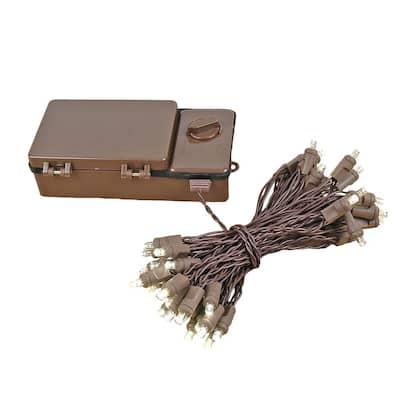 50 Light LED Battery Christmas Mini Light Set, Warm White, Brown Wire, 18' Long - Warm White