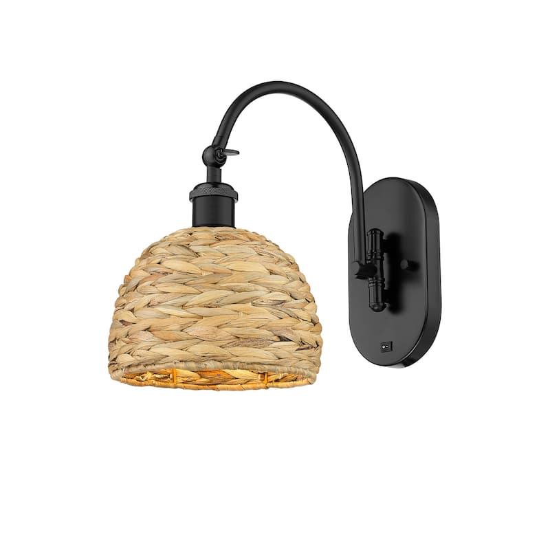 Innovations Lighting 518-1W-13-8 Woven Rattan Sconce Woven Rattan 13" - Matte Black / Natural