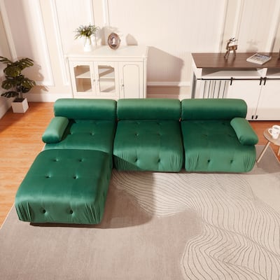 Modular Sectional Sofa Couch, Modern L Shaped Cloud Couch with Reversible Ottoman Convertible Button Tufted Velvet Fabric Couche