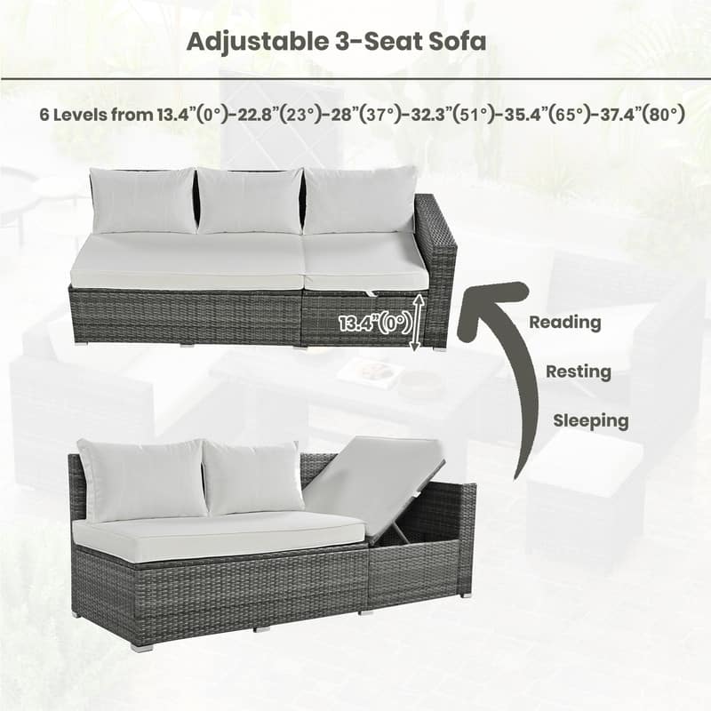 6-Piece All-Weather PE Rattan Patio Set – Adjustable Seating, Storage Box, Removable Covers & Tempered Glass Table Top‌