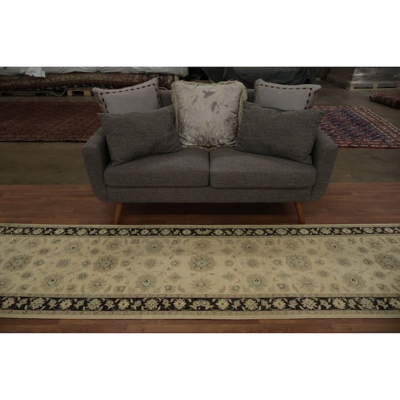 Hand Knotted Oriental 100% Wool Carpet Traditional Floral Beige & Ivories Peshawar Runner Rug - 10' 2'' X 2' 10''