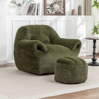 Bean Bag Chair, Comfy Bean Bag Sofa with Back Support, With Footstool,Faux Fur Bean Bag Chair