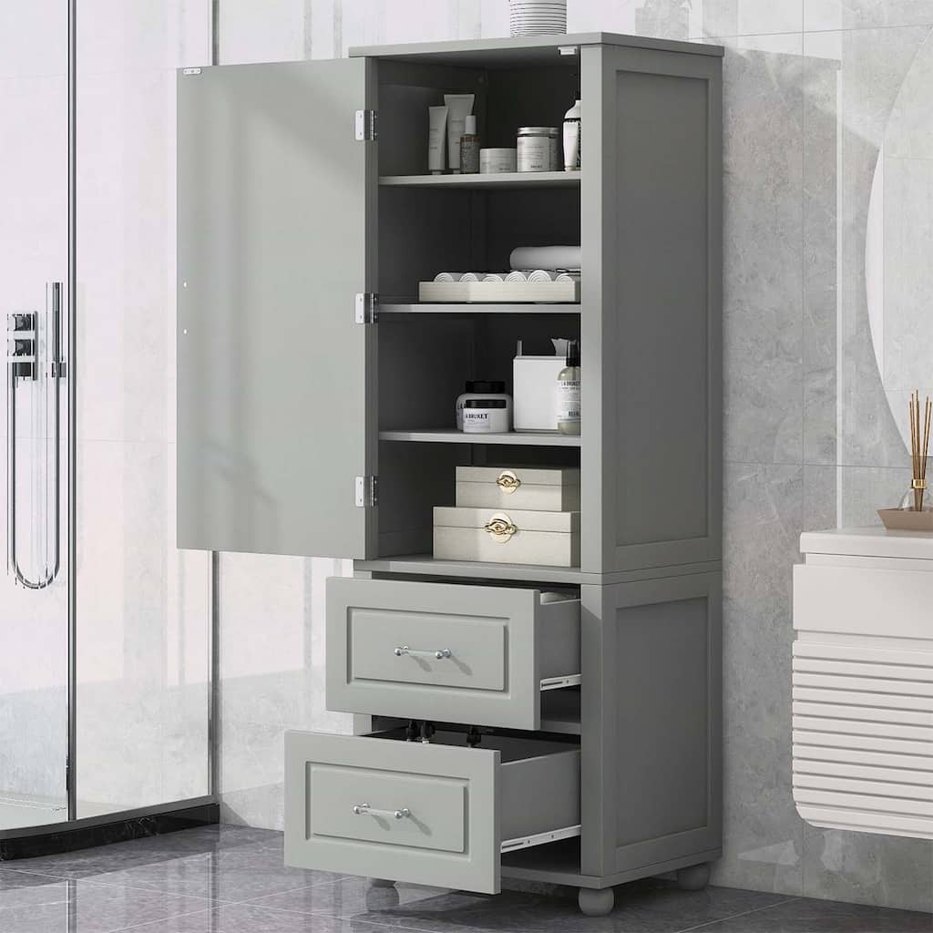 Tall Bathroom Storage Cabinet with Adjustable Shelves and Two Drawers,for Durability and Style