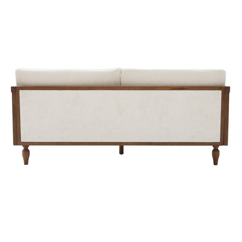 Roomfitters Mid-Century Modern Loveseat Sofa with Rattan Armrests, Solid Wood Frame