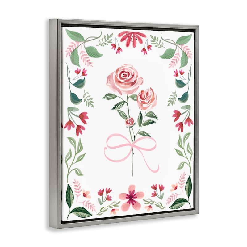 Stupell Delicate Roses Floral Border Framed Floater Canvas Wall Art Design By Kristen Brockmon