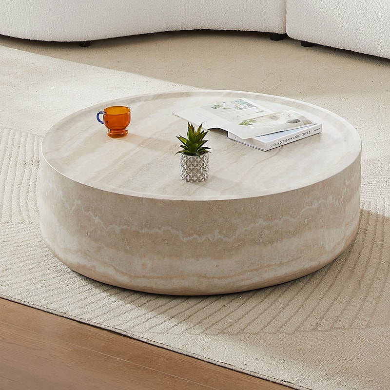 Modern Coffee Table Minimalist Coffee Table Stylish Coffee Table with Faux Travertine Texture, for Living Room