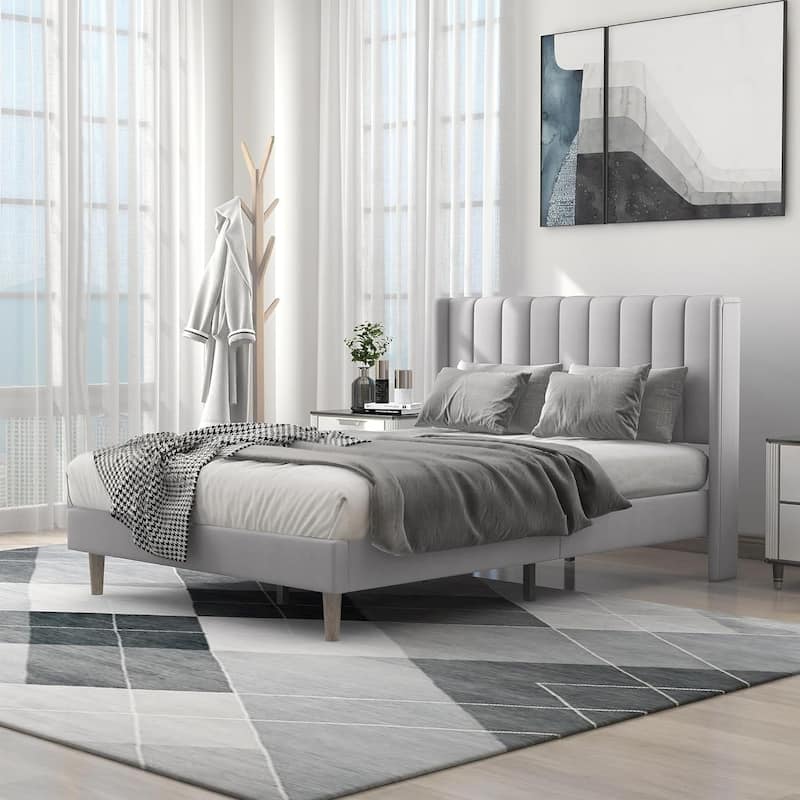 Alazyhome Upholstered Platform Bed Frame - Light Grey Linen - Full